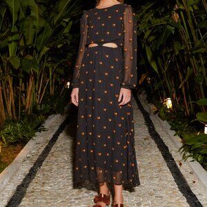 Lurex Bananas Embroidered Midi Dress